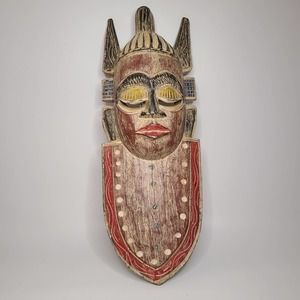 Punu Hand-Carved Vintage Wooden African Mask, 23"h